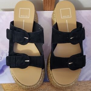 Dolce Vita Black Suede Buckle Espadrille Sandals
